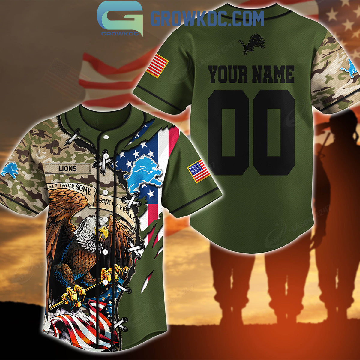 Detroit Lions Veteran Proud Of America Personalized Baseball Jersey