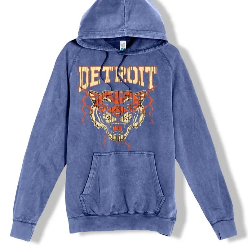 Detroit Tigers Vintage Washed Hoodie - unisex Sweatshirt with Graphic Design, Front Pocket, and Hood Printed Womenswear...