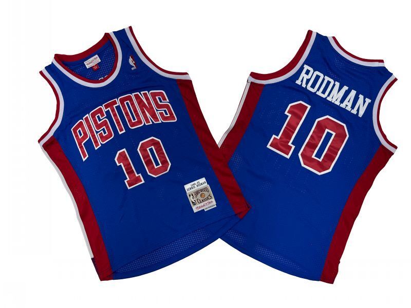 Detroit Pistons #10 Dennis Rodman Pistons 10 Colorful Blue 88-89 Season Mitchell Retro Jersey --. Rodman Style 2