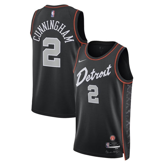 Detroit Pistons #2 Cade Cunningham Unisex 2023 24 Swingman Jersey - Black - City Edition