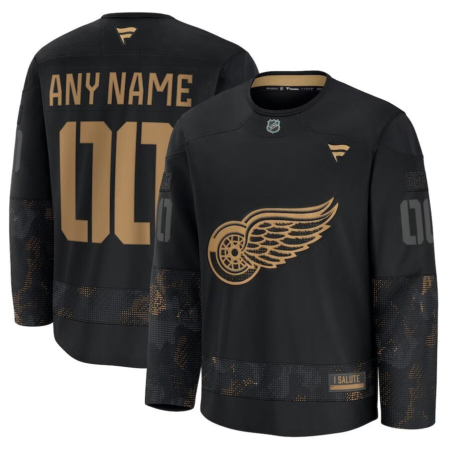 Detroit Red Wings 2024 Military Appreciation Personalized Long Sleeve Practice Jersey - Black