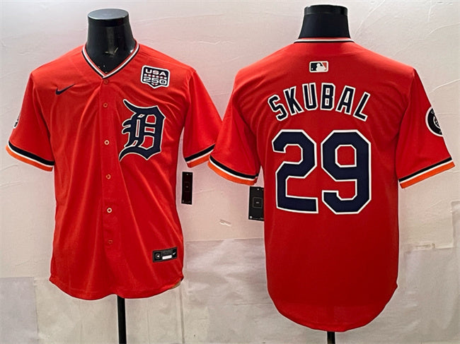 Detroit Tigers #29 Tarik Skubal Orange 2026 Alternate USA 250' Patch Vapor Premier