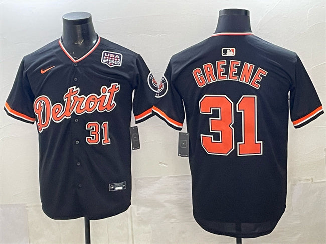 Detroit Tigers #31 Riley Greene Navy 2026 Alternate USA 250' Patch Vapor Premier Limited