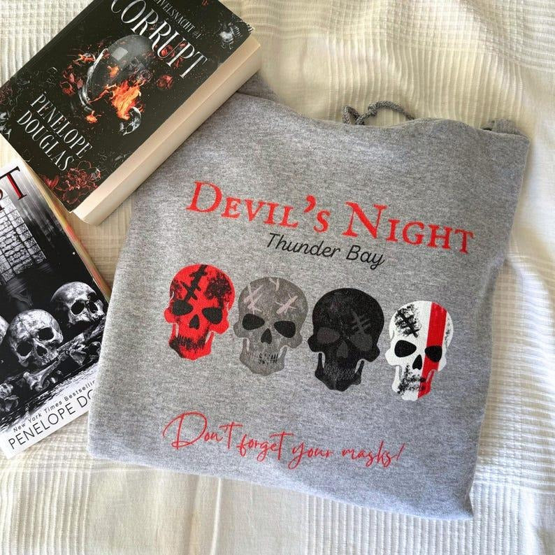 Devil's Night Masks Bookish Sweatshirt and Hoodie Penelope Douglas Dark Romance Merch Book Lovers Gift for Romance Reader...