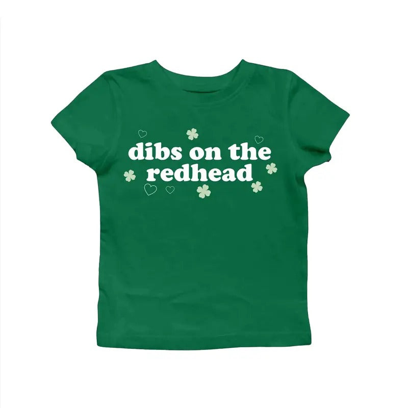 Dibs On The Redhead St Patrick's Day Baby Tee for Women,  Baby Tee Funny St Patty Day Shirt for her Green St Paddy Shirt...