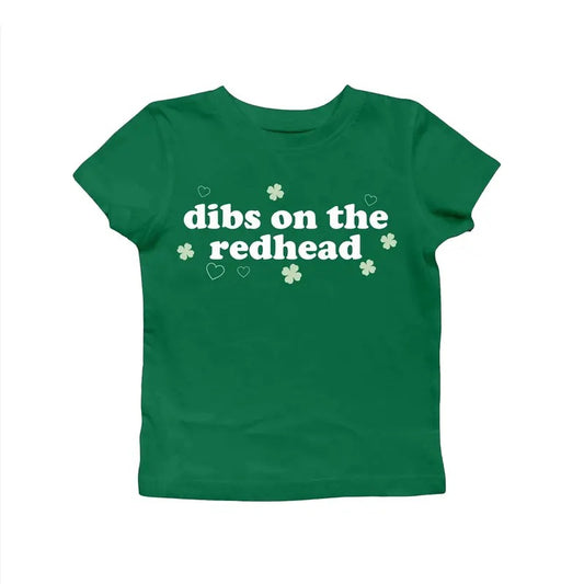 Dibs On The Redhead St Patrick's Day Baby Tee for Women,  Baby Tee Funny St Patty Day Shirt for her Green St Paddy Shirt...
