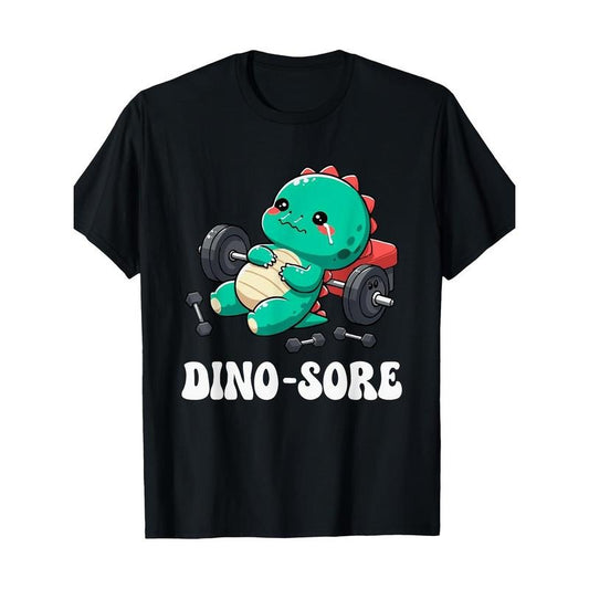Dino-Sore Cute Dinosaur Gym Fitness Lifting T-Shirt, Cotton Crew Neck Short Sleeve Tee, Casual Geometric Pattern Knit...