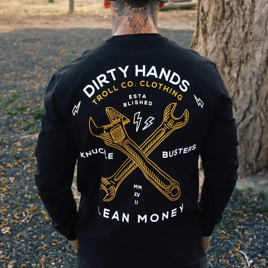 Dirty Hands Clean Money Mechanic Mechanist Men's Back Side Printed T-shirt Sweatshirt Hoodie - Knuckle Busters - Work...