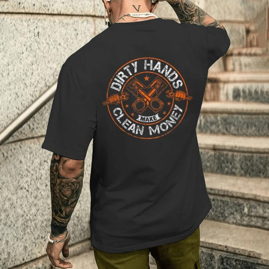 Dirty Hands Make Clean-money Mechanic Mechanist Men's Back Side Printed T-shirt Sweatshirt Hoodie - For Everyone - Work...