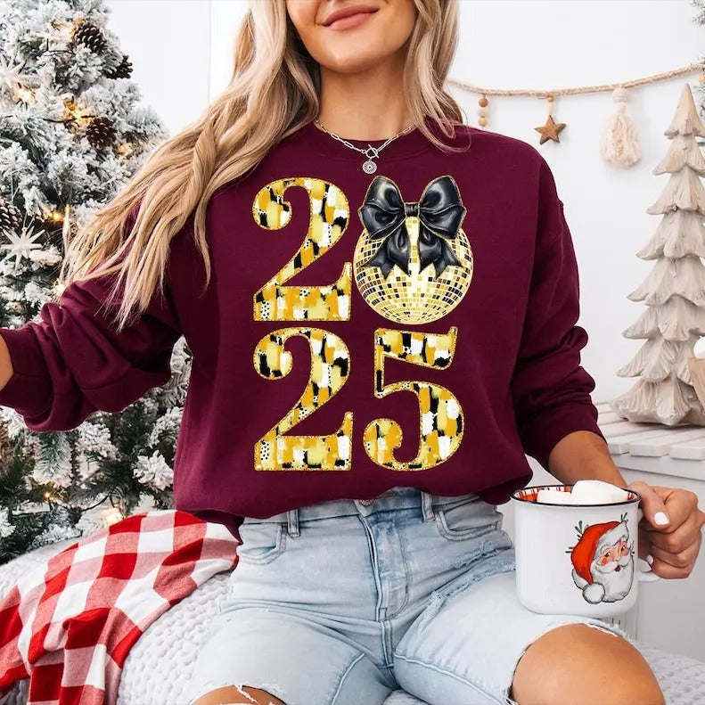 Disco Ball Coquette 2025 , Coquette Sweatshirt, Happy New Year Sweatshirt, Disco Ball , Coquette Bow , New Year Gift...
