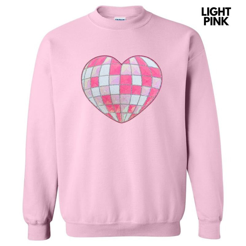 Disco Ball Heart Sequin Patch Sweatshirt T-Shirts, Hoodie | WearSparks.com