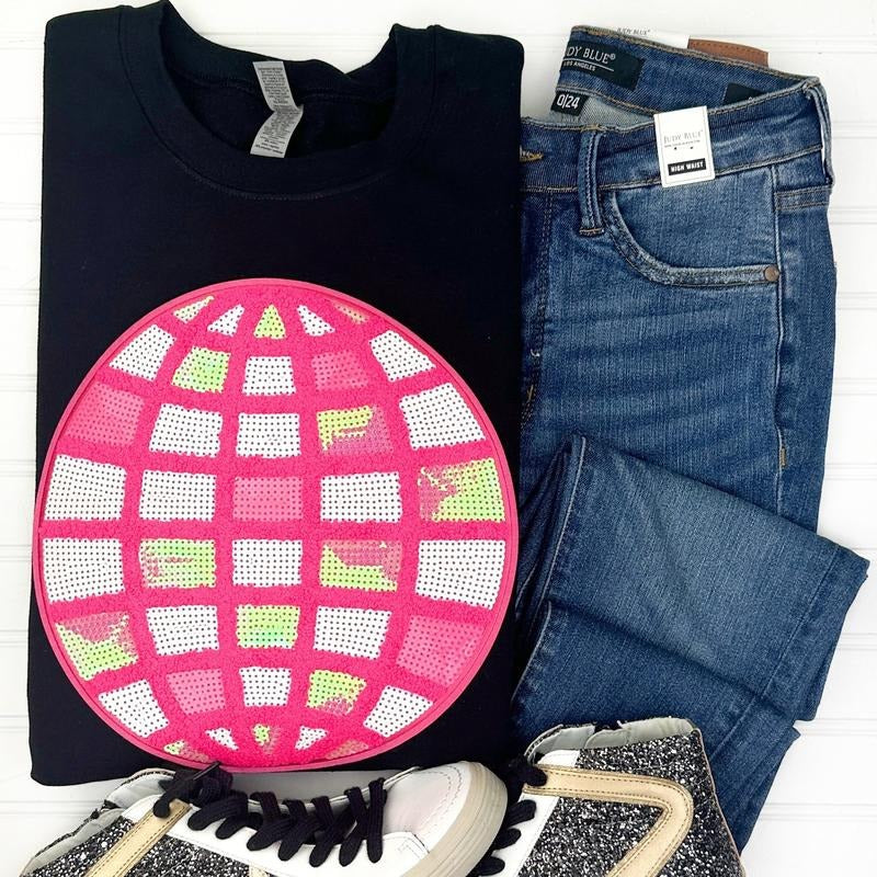 Disco Ball Sequin Patch Sweatshirt T-Shirts, Hoodie | WearSparks.com