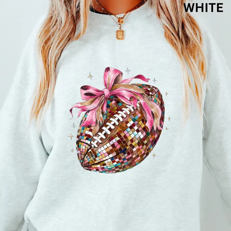 Disco Football Bow Sweatshirt, Football Bow Crewneck, Game Day football Sweatshirt, Womens Sweatshirt, Sports Crewneck,...