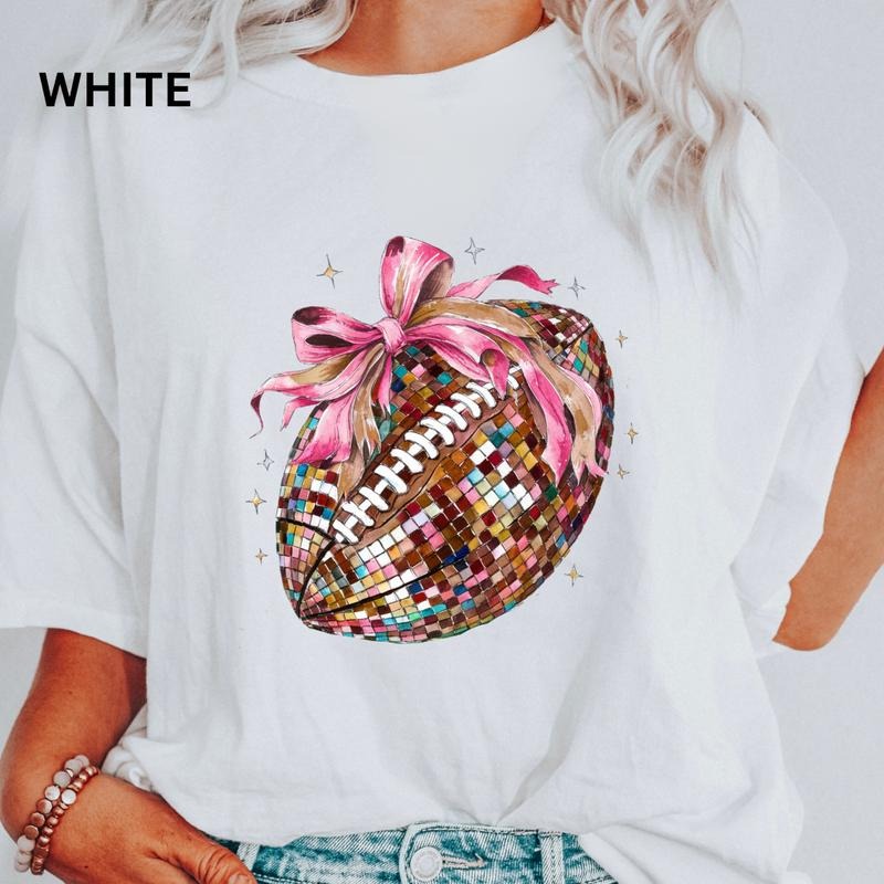 Disco Football Bow T-shirt, Comfort Colors Football Shirt, Womens Football Tee, Womens Gameday Shirt, Football Shirt...