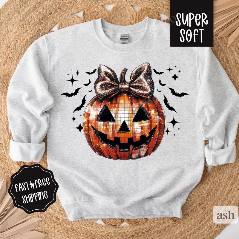Disco Pumpkin Sweatshirt, Cute Fall Crewneck, Womens Sweatshirt, Fall Jack-O-Lantern Sweater T-Shirts, Hoodie