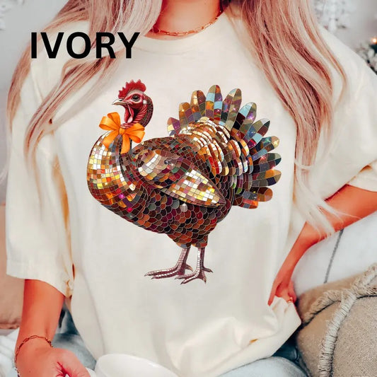 Disco turkey Shirt, Comfort Colors thanksgiving Shirt, Neon thanksgiving Shirt, Retro fall Shirt, Cotton Fabric...