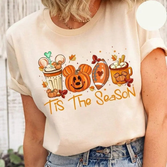 Disni Halloween Coffee Tis The Season Sweatshirt, DN Fall Thanksgiving Pumpkin Coffee Latte Sweatshirt, DiNeLand Pumpkin...