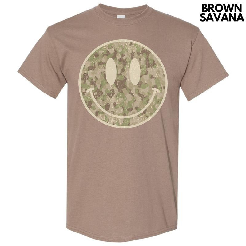 Distressed Camo Happy Face Gildan Short Sleeve T-Shirt 'NLB' Hoodie, Sweatshirt | WearSparks.com