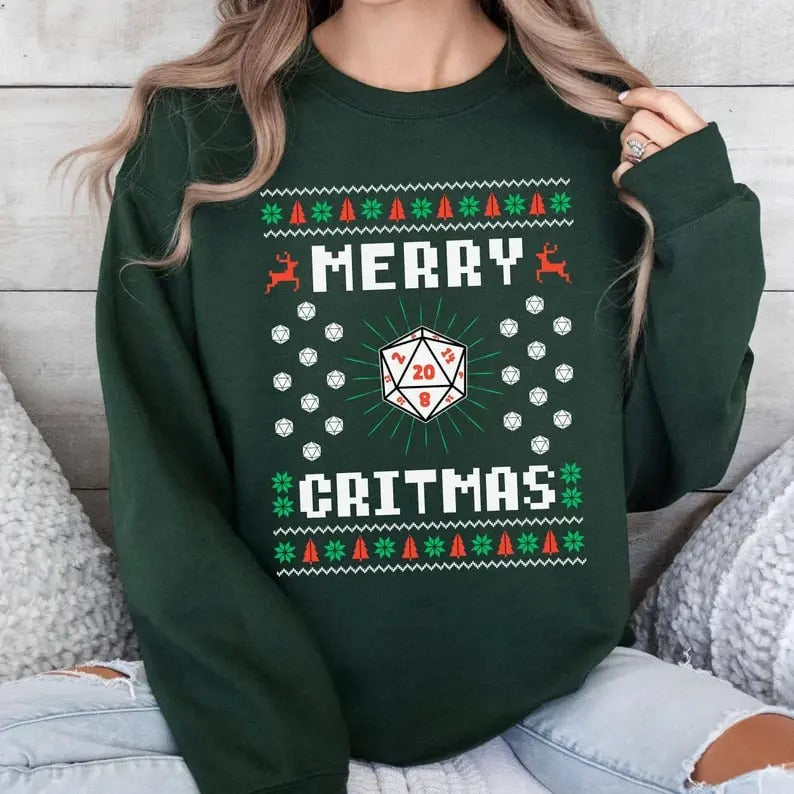 DnD Christmas Sweatshirt D20 Dungeons and Dragons Ugly Christmas Sweater for TTRPG Gamer Gift for DnD Player RPG Gift for...