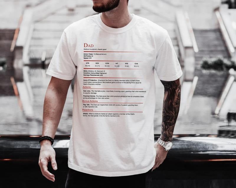 DnD Dad Shirt, Dad Stat Block Tshirt, Dungeons & Dragons Dad Gift, DnD Father's Day Tshirt, Dungeons And Rpg Dragons Dad...