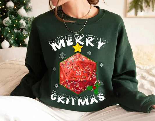DnD Merry Critmas Sweatshirt, Merry Critmas Dungeons and Dragons Shirts, Dnd Christmas Shirt, D20 Christmas Shirt,...