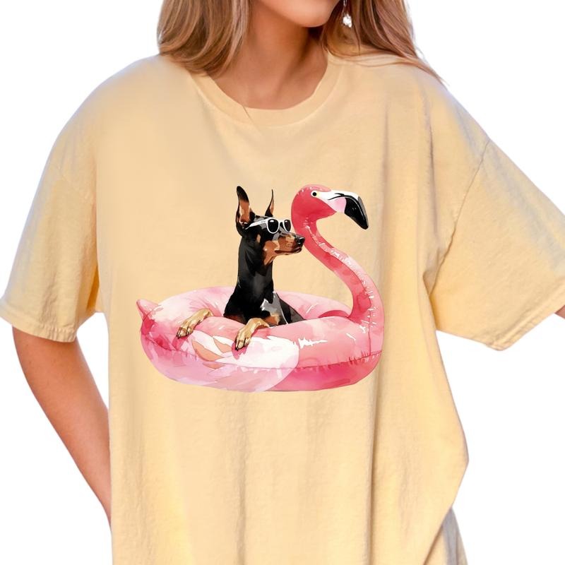 Doberman Flamingo Float Dog Shirt ~ Unisex Apparel Relaxed Fit Printed In The USA Clothing Womenswear Casual Comfort...