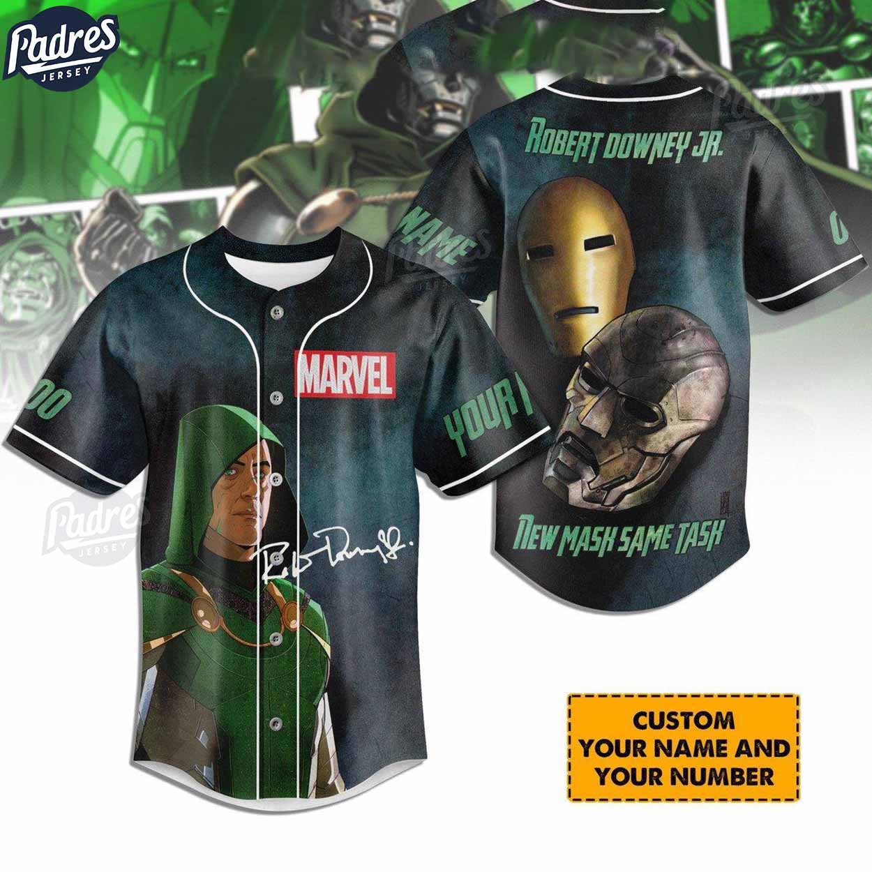 Doctor Doom Robert Downey Jr New Mask Custom Baseball Jersey - Padres Jersey Oasis: Elevate Your Baseball Style... (Image 1)