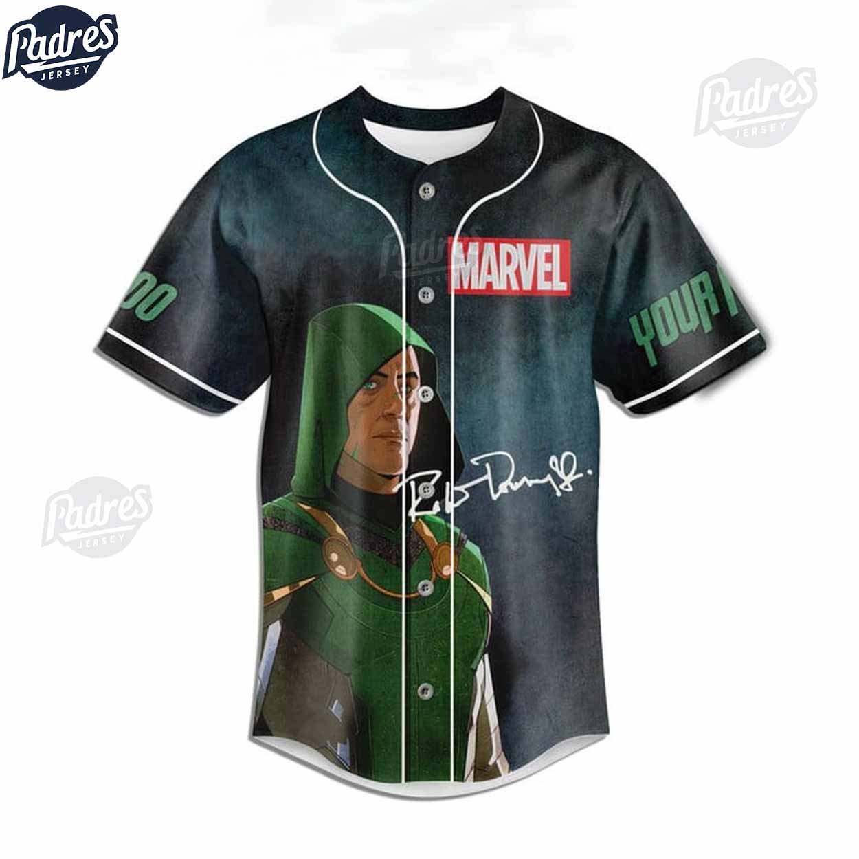 Doctor Doom Robert Downey Jr New Mask Custom Baseball Jersey - Padres Jersey Oasis: Elevate Your Baseball Style... (Image 2)