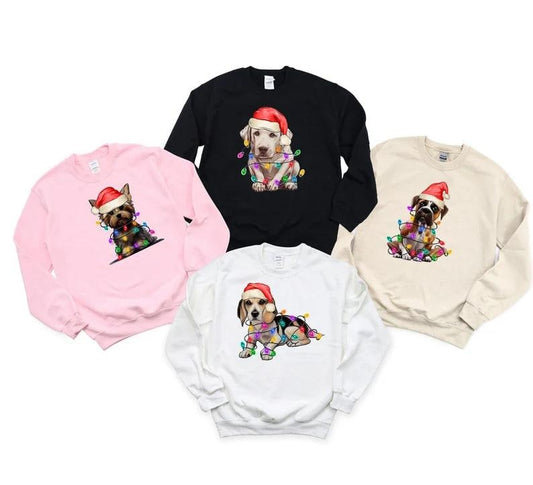 Dog Christmas Lights Sweatshirt, Dog Lover Christmas Shirt, Dog Lover Gift, Personalized Dog Tshirt, Custom Dog Tee, Dog...