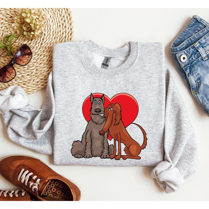 Dog Lovers Funny Retro Sweatshirt, Vintage Valentine's Day Sweatshirt, Crew Neck, Women's, Crewneck, Valentine's Day,...