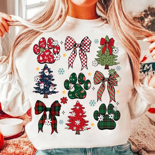 Dog Mama Coquette Sweatshirt - Merry Woofmas Christmas Bow T-Shirt, Dog Lover Checkered Holiday Clothing, Unisex Cotton...
