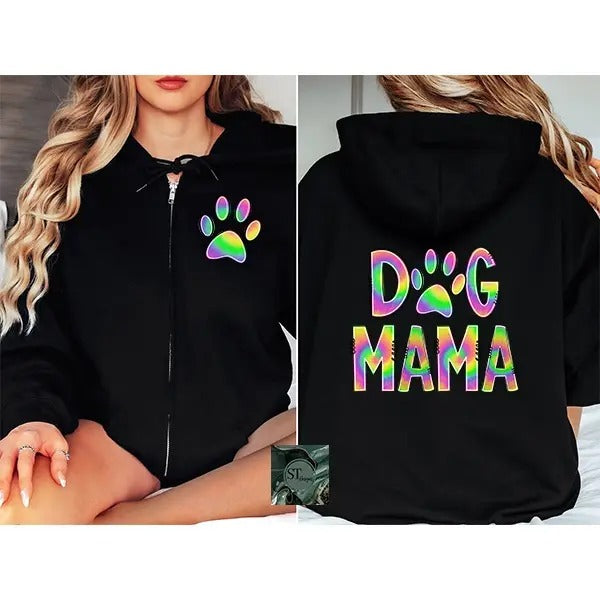 Dog Mama Neon Zip Hoodie Black or Sport Grey T-Shirts, Sweatshirt | WearSparks.com