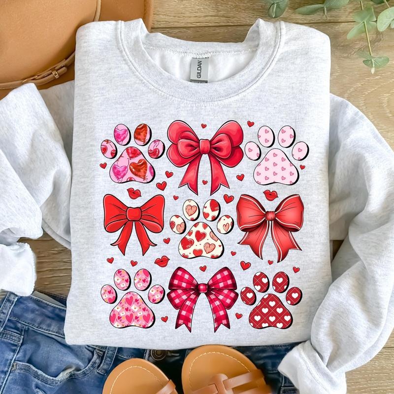Dog Valentine Coquette Sweatshirt, Dog Mom Sweatshirt, Valentine's Day Sweatshirt, Dog Paw Print Heart, Dog Lover Gift,...