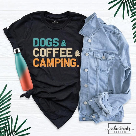 Dogs Coffee Camping Shirt, Camping Birthday Gift Tee, Dog Lover Shirt, Camper T-Shirt, Adventure Shirt, Vacation Shirt,...