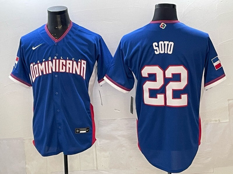 Dominican Republic Baseball #22 Juan Soto Blue 2026 World Baseball Classic 26 World Cup