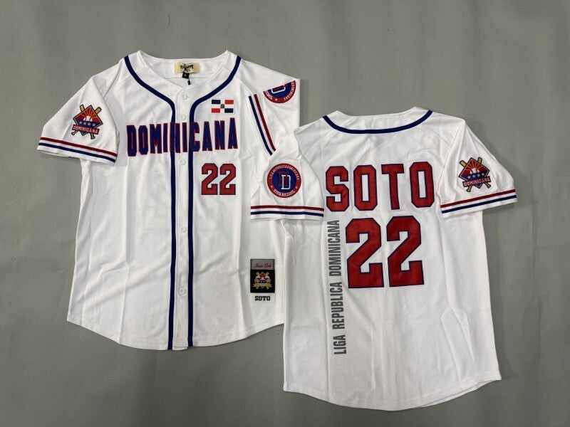 Dominican Republic Baseball #22 Juan Soto White 2026 World Baseball Classic mlb Retro New