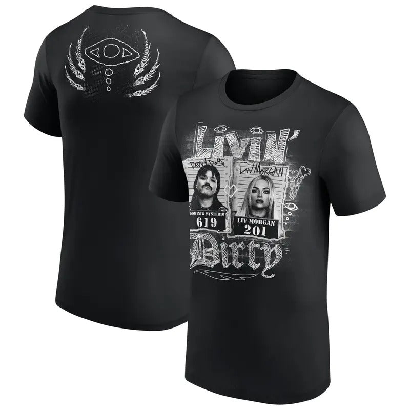 Dominik Mysterio & Liv Morgan Livin' Dirty Graphic 2 Sides T-Shirt, Livin Dirty Couple Wrestler Shirt, Professional...