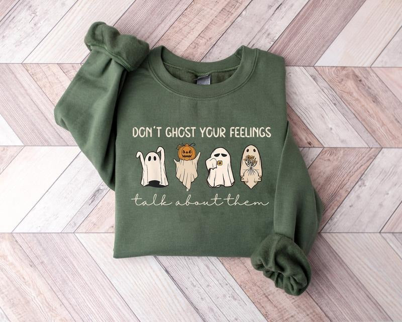 Don't Ghost Your Feelings Sweatshirt, Mental Health Halloween Sweater, Ghost Halloween Sweatshirt, Mental Health...