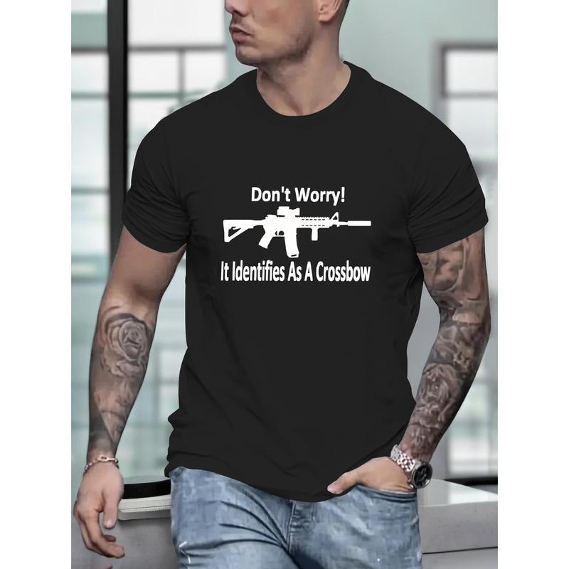 Don't worry! It is recognized as a crossbow print T-shirt, summer fashion sports short sleeve men's T-shirt, soft and...