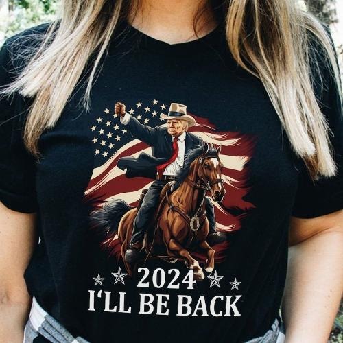 Donald Trump 2024 Shirt - Trump Riding a Horse with The American Flag - Cowboy Trump Tshirt - Trump Shirt - Republican Gifts