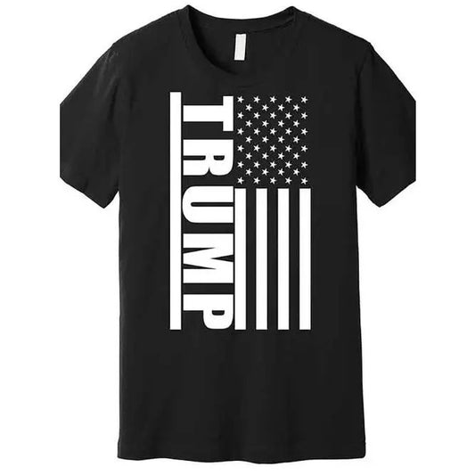 Donald Trump Simple Flag Premium T-shirt, Funny Men's Short Sleeve Graphic T-shirt Collection Black Made in USA Hoodie,...