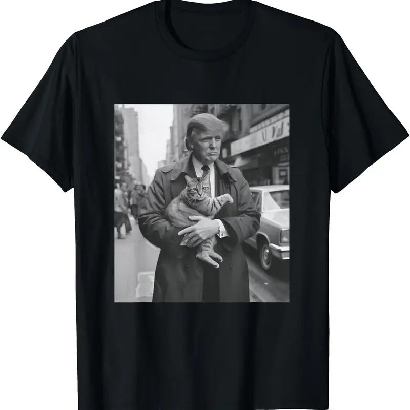 Donald Trump and Cat in NYC T-Shirt | Unisex Cotton Tee Gift | Full Size Hoodie, Sweatshirt | WearSparks.com