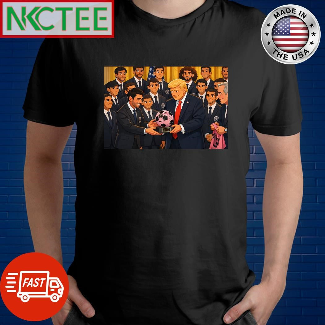 Donald Trump vs Messi and ball signature cartoon shirt