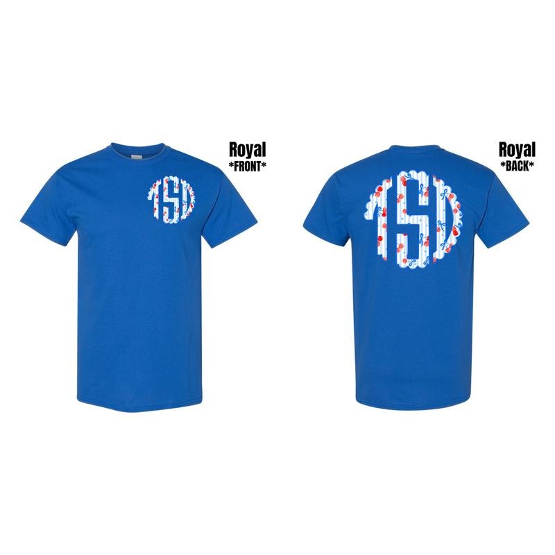 Double Cherry Stripe Monogram Gildan Short Sleeve T-Shirt 'NLB' Hoodie, Sweatshirt | WearSparks.com