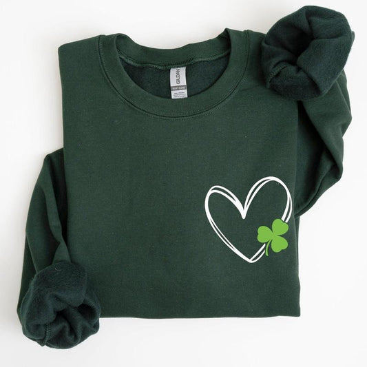Double Heart With Shamrock, Pocket Print, St Patrick's Day Sweatshirt T-Shirts, Hoodie | WearSparks.com