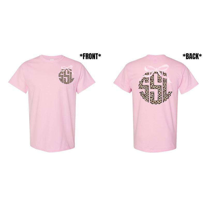 Double Pink Bow Cheetah Monogram Gildan Short Sleeve T-Shirt 'NLB' Hoodie, Sweatshirt | WearSparks.com