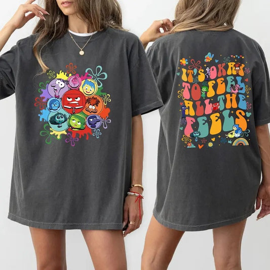 Double Sided Inside Out 2 It's Okay To Feel All The Feels Shirt, Emotions Portrait T-shirt, Mental Health Awareness Tee...