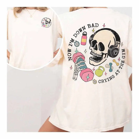 Down Bad Crying At The Gym Shirt Ts Inspired Funny Skeleton Workout Gymer Tshirt Girl Skeleton Weightlifting Funny Ts...