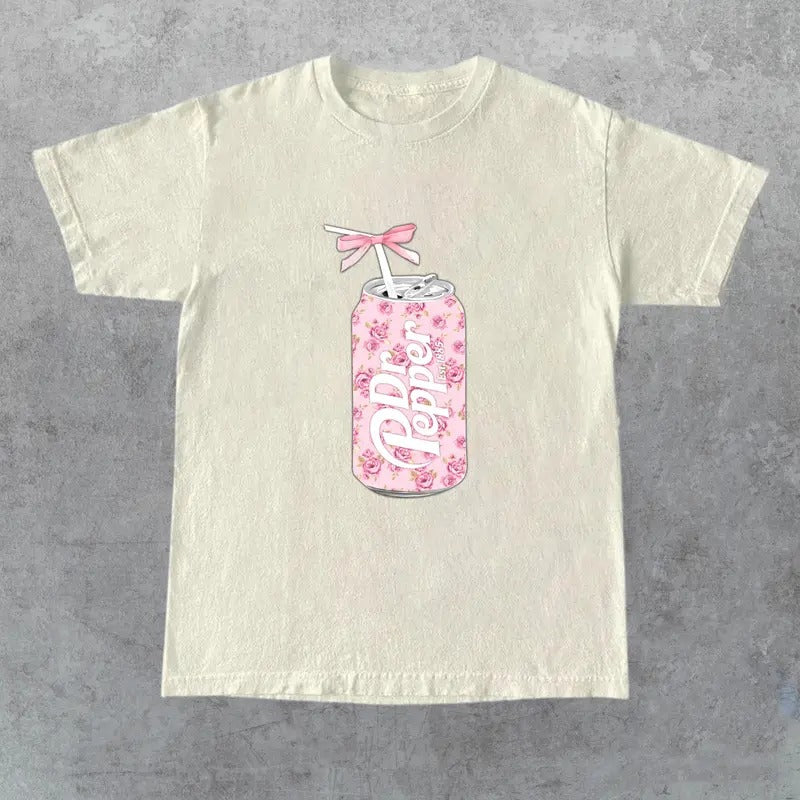 Dr Pepper Gift, Dr Pepper Bow Crewneck, Dr Pepper Pink Bow Shirt, Cute Baby Pink Bow Tee, Trendy Soda Can With Roses...