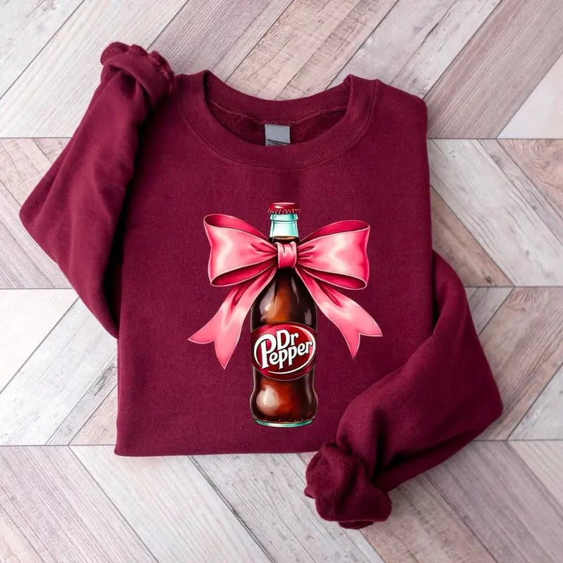 Dr Pepper Pink Bow Coquette Sweatshirt, Cute Pink Soda Drink Shirt, Soda Lover Hoodie, Aesthetic Girly Tee, Dr Pepper...